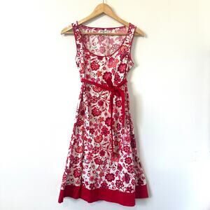 VTG Y2K Motherhood Maternity Floral Dress S Red Empire Waist Tie Retro Cottage